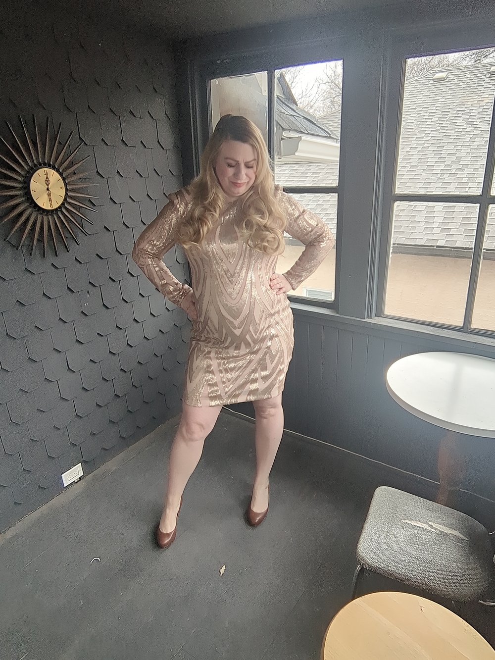 Frank Lyman Design Rose Gold Sequin Long-Sleeve Bodycon Dress